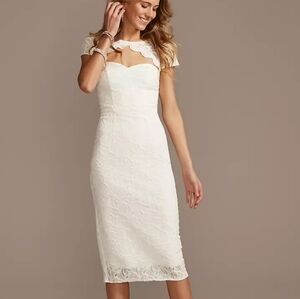 David's Bridal White Lace Midi Dress